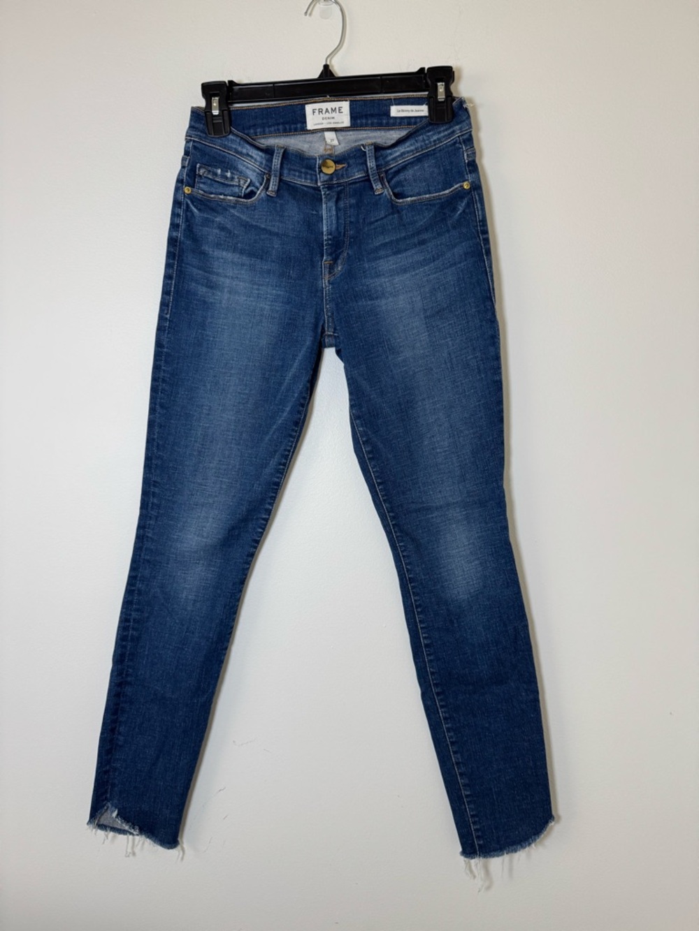 FRAME Le Skinny de Jeanne Jeans Womens 27 Blue Raw Hem Ankle Denim